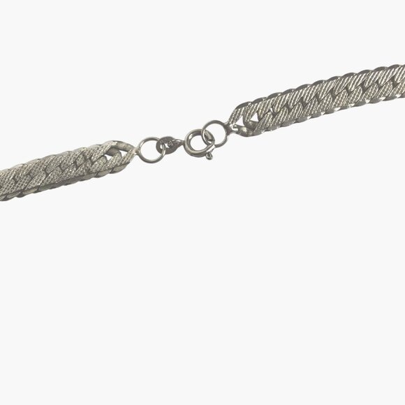 VTG Sterling Silver 925 Herringbone Chain Necklace 19β Diamond Cut Texture Italy - Picture 5 of 7